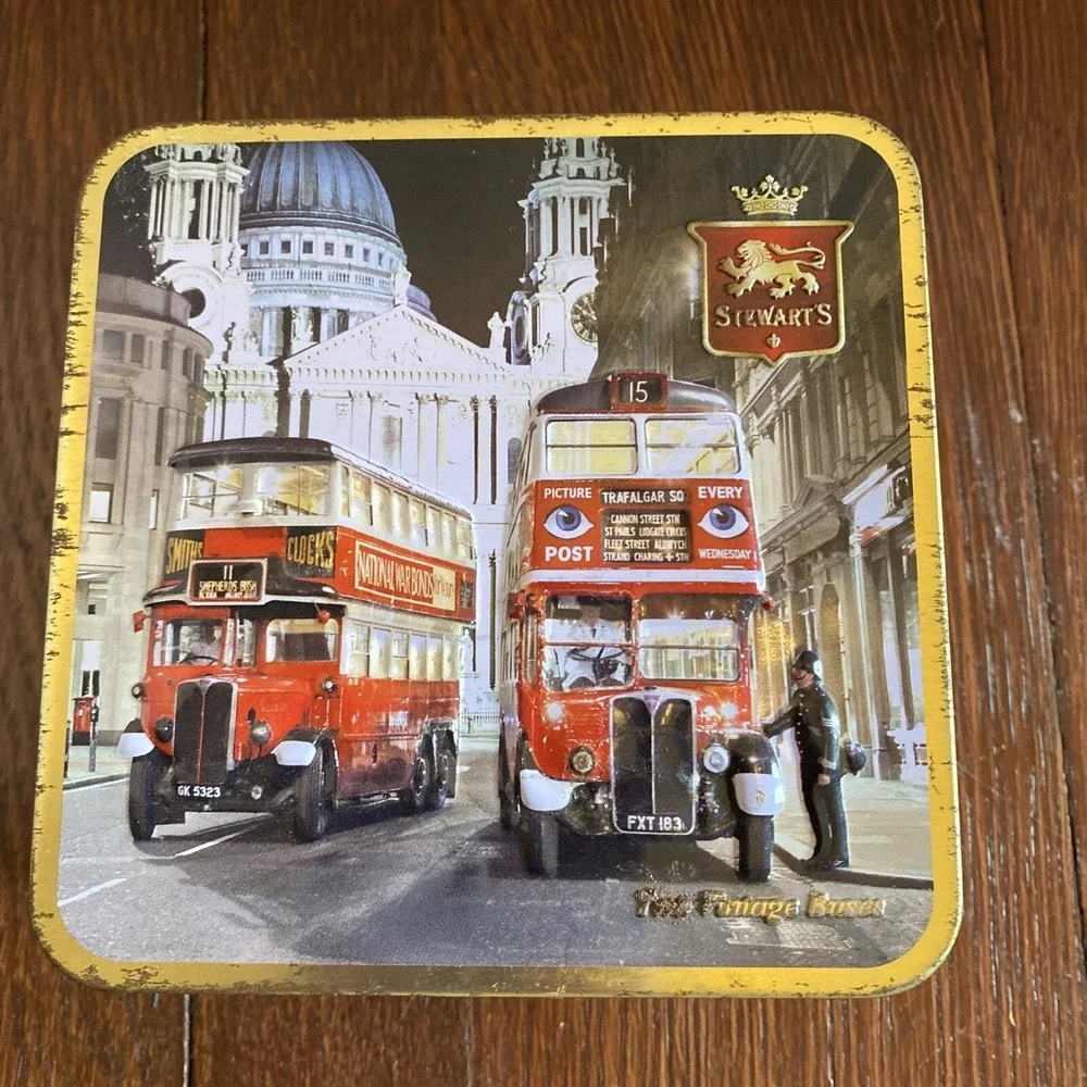 Stewarts Luxury Scottish Fudge Tin Container‎ Two Vintage Buses